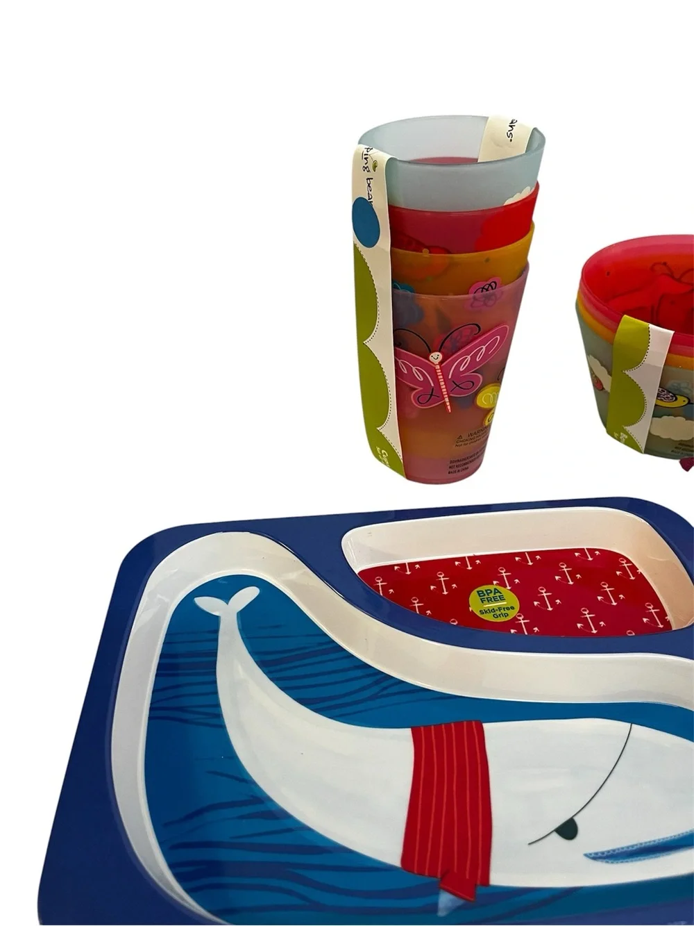 Jumping Beans Kohl's Kids Dinnerware Set Melamine Divided Plates Cups Bowls 10Pc